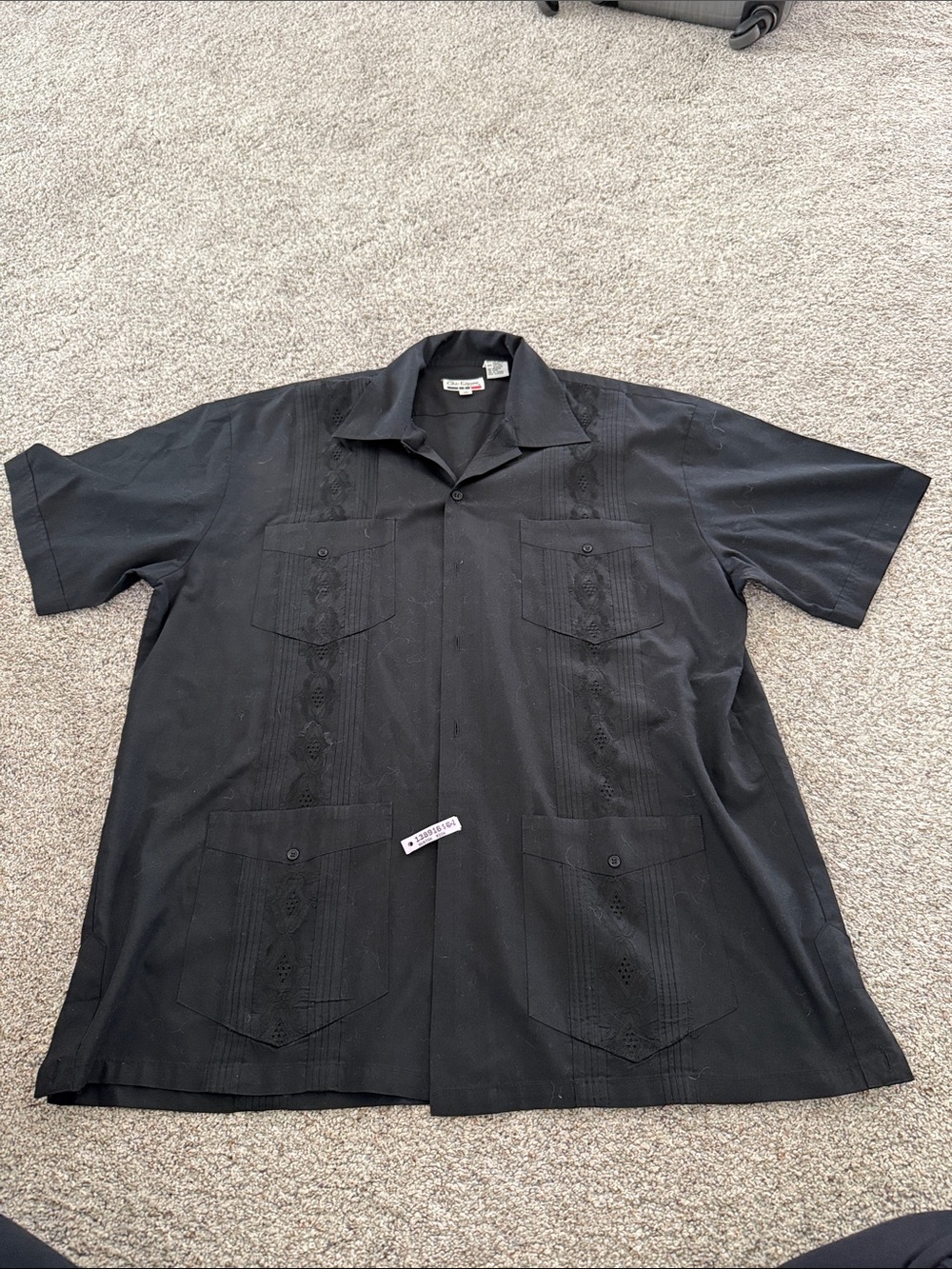 Chic Elegant Men's Black Guayabera Button-Up Short Sleeve Shirt XL